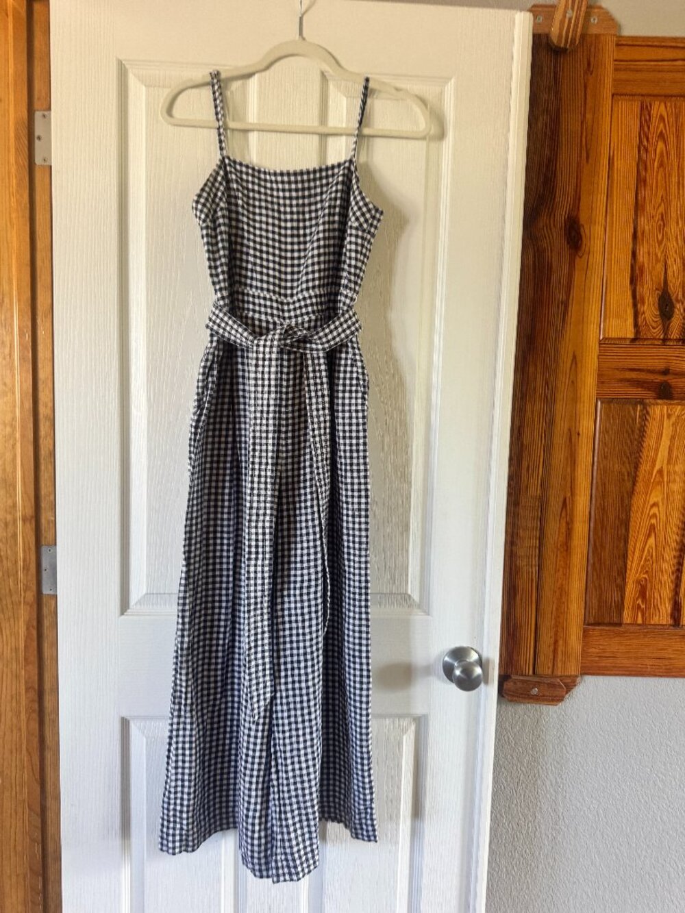 GUC J.Crew Navy Gingham Jumpsuit with Belt and Pockets, Size 6